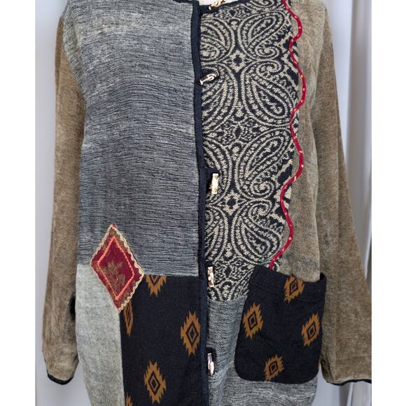 White Stag Patchwork Chenille Jacket L Boho Artsy Textured Button Front Coat - Picture 11 of 14